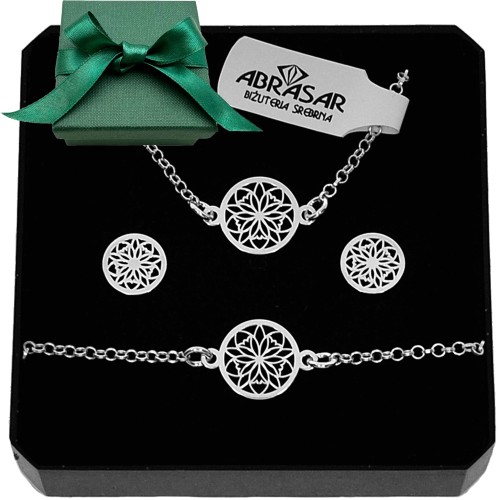 SREBRNY KOMPLET BIŻUTERII ROZETA AŻUR pr.925