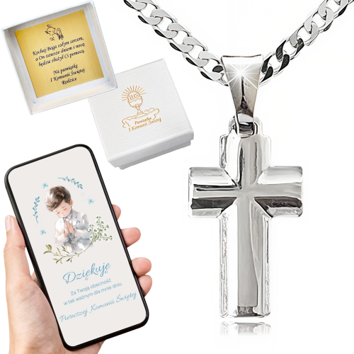 SREBRNY ŁAŃCUSZEK KOMUNIJNY I KRZYŻYK  SREBRO 925