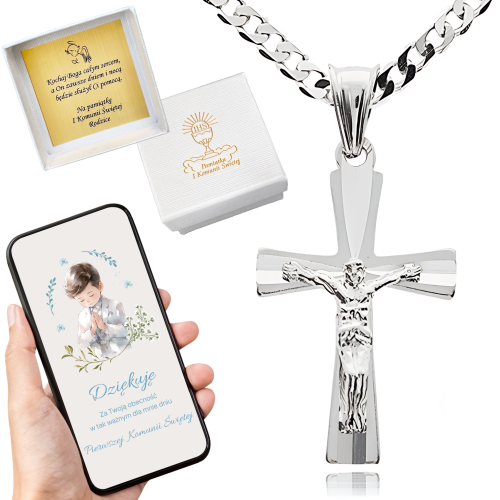 SREBRNY ŁAŃCUSZEK KOMUNIJNY I KRZYŻYK SREBRO 925