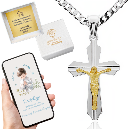 SREBRNY ŁAŃCUSZEK KOMUNIJNY I KRZYŻYK SREBRO 925