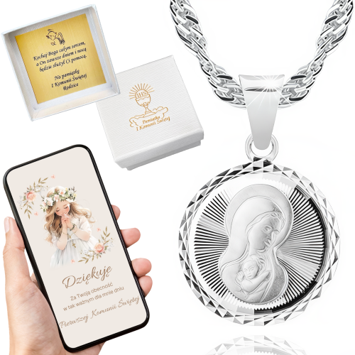 SREBRNY ŁAŃCUSZEK KOMUNIJNY I MEDALIK SREBRO 925