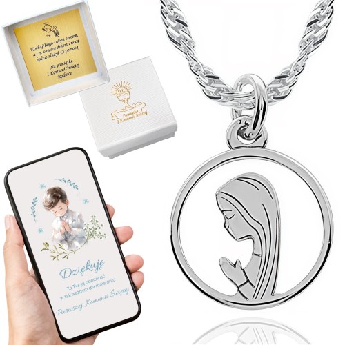 SREBRNY ŁAŃCUSZEK KOMUNIJNY I MEDALIK SREBRO 925