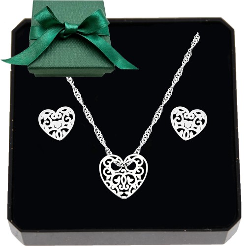 SREBRNY KOMPLET BIŻUTERII SERCA AŻUROWE pr.925
