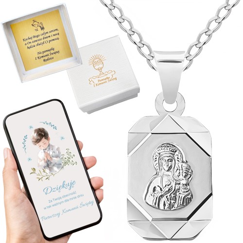 SREBRNY ŁAŃCUSZEK KOMUNIJNY 40CM I MEDALIK SREBRO 925