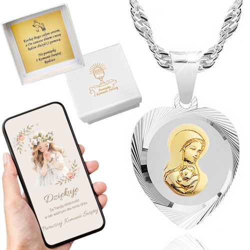 SREBRNY ŁAŃCUSZEK KOMUNIJNY I MEDALIK SREBRO 925