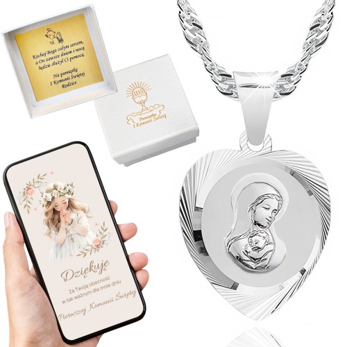 SREBRNY ŁAŃCUSZEK KOMUNIJNY I MEDALIK SREBRO 925