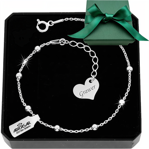 SREBRNA BRANSOLETKA KULKI + SERCE GRAWER pr.925 