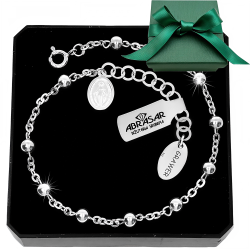SREBRNA BRANSOLETKA RÓŻANIEC DZIESIĄTKA + GRAWER pr.925