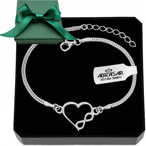 SREBRNA BRANSOLETKA SERCE NIESKOŃCZONOŚĆ pr.925