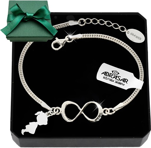 SREBRNA BRANSOLETKA NIESKOŃCZONOŚĆ + CHŁOPCZYK + GRAWER pr.925