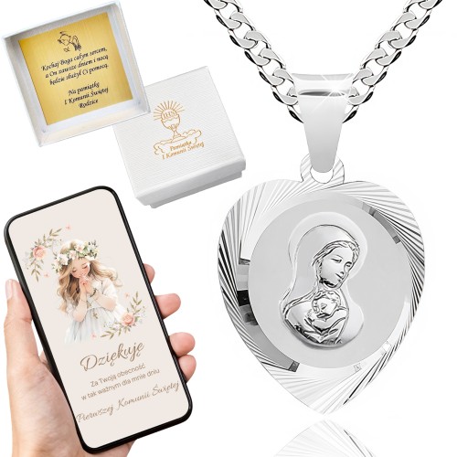 SREBRNY ŁAŃCUSZEK KOMUNIJNY I MEDALIK SREBRO 925