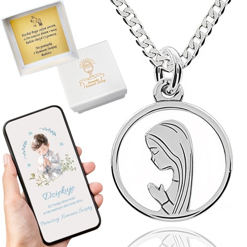 SREBRNY ŁAŃCUSZEK KOMUNIJNY I MEDALIK SREBRO 925