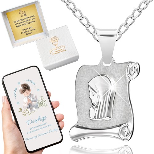 SREBRNY ŁAŃCUSZEK KOMUNIJNY I MEDALIK SREBRO 925