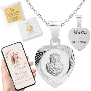 SREBRNY ŁAŃCUSZEK KOMUNIJNY I MEDALIK GRAWER SREBRO 925