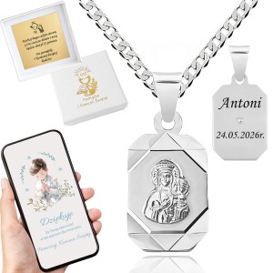 SREBRNY ŁAŃCUSZEK KOMUNIJNY I MEDALIK GRAWER SREBRO 925